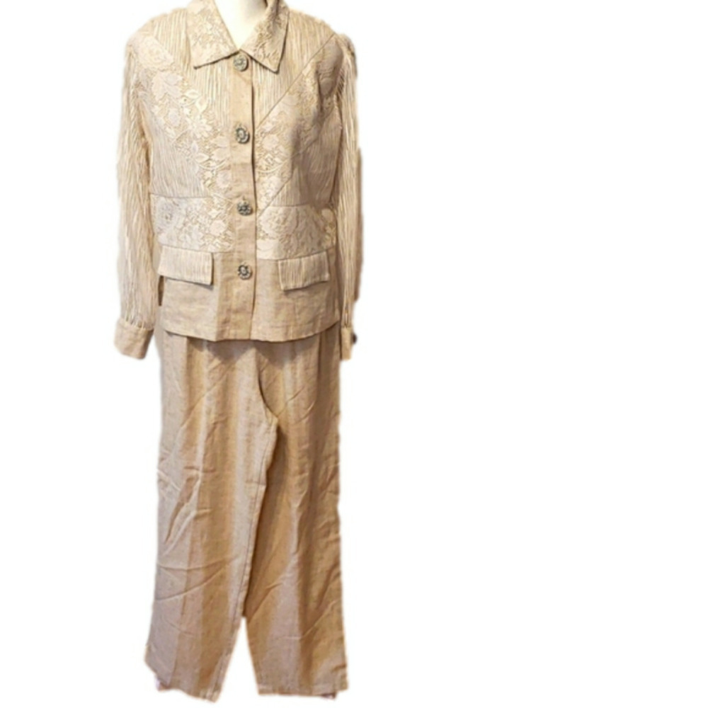 Vintage Saint Germain Paris 2 Pieces Blazer and Pants Cream Size Small